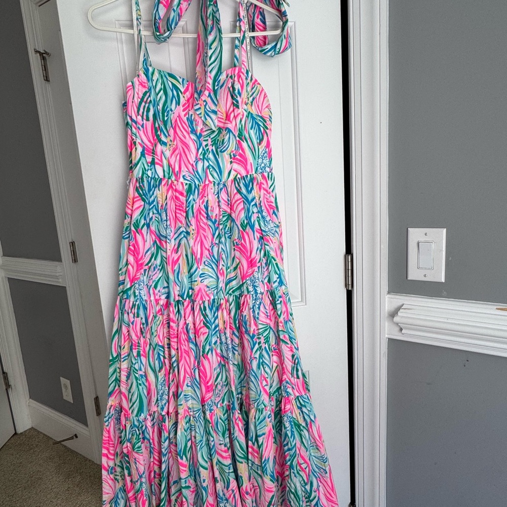 Lilly Pulitzer Pink and Blue Tropical Maxi Dress